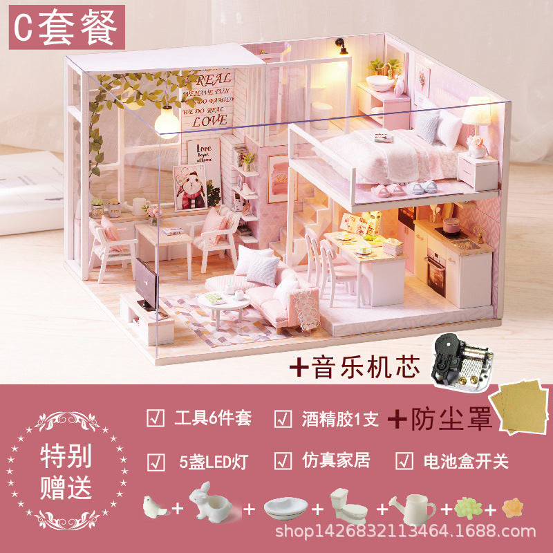 Wholesale fun DIY cabin model wooden hand-assembled toy villa house